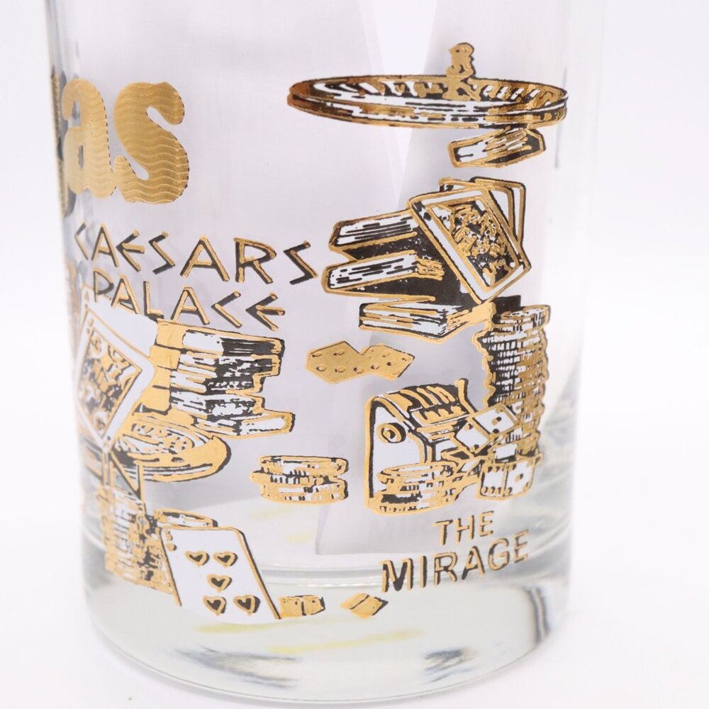 Set of 2 Las Vegas Casinos Rocks Lowball Glasses Vtg Gold Tone Mirage & More - Picture 5 of 5